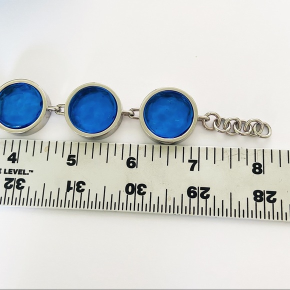 NWT Calvin Klein silver and cobalt blue glass round station bracelet MSRP $199 - Picture 8 of 9